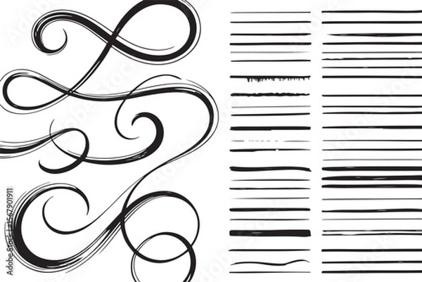 Fototapeta Set of abstract hand drawn smooth motion doodle line symbol