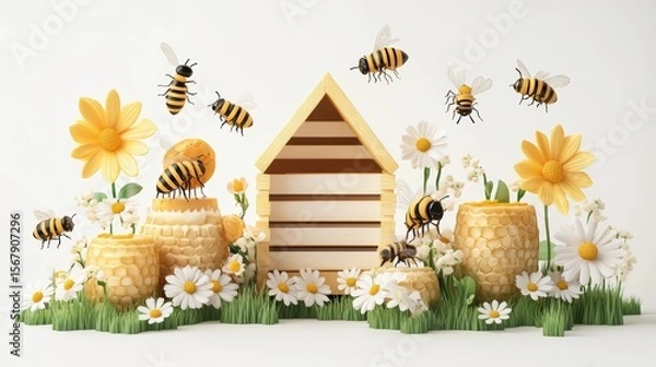 Obraz house with bee and flowers