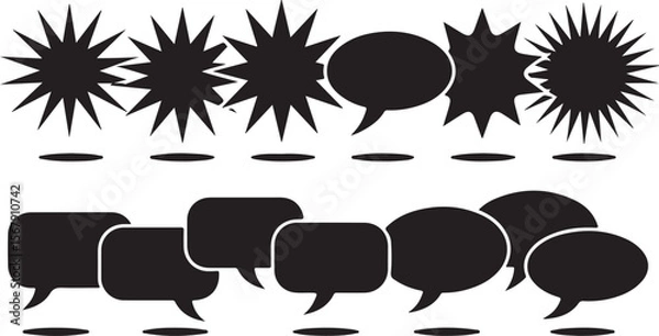 Fototapeta dialogue box silhouette vector set.Black silhouette speech bubbles collection, speech bubble vector illustration. 