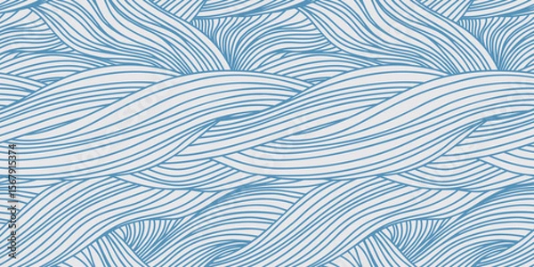 Fototapeta Seamless pattern with intertwining wavy lines. Simple graphic design surface with line art hand drawn pattern, texture of woven fabric, sketch waves. Vector illustration in two colors.