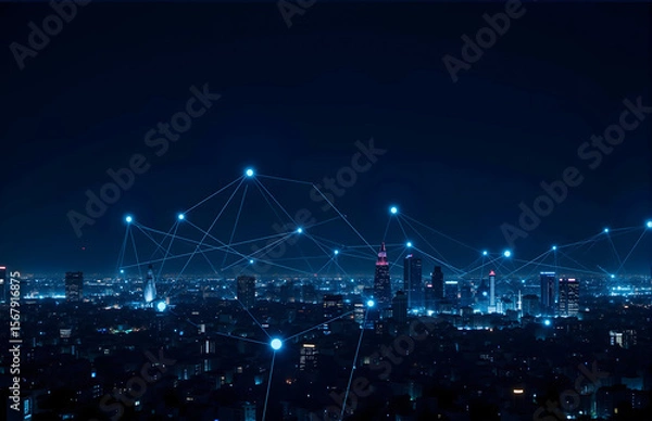 Obraz Urban Night View and Network Connection