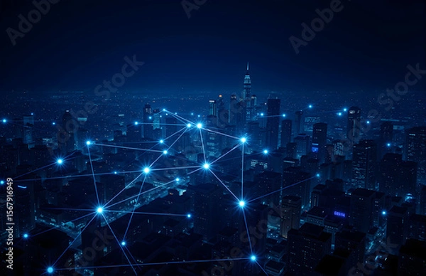 Obraz Urban Night View and Network Connection