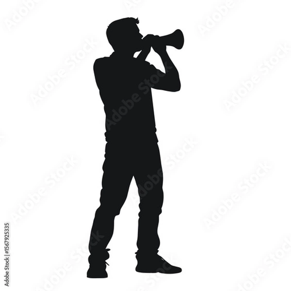 Obraz Silhouette of a man shouting with a megaphone, expression of activism, communication in society