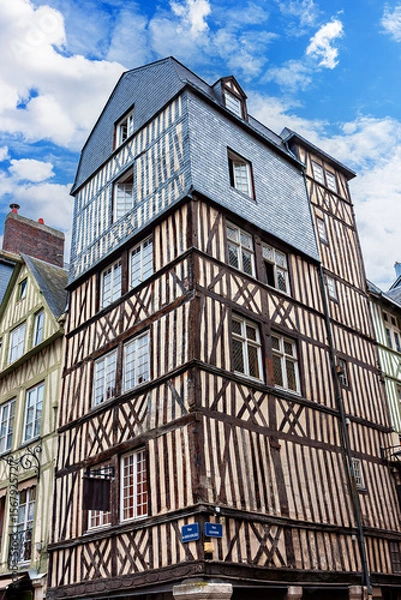 Fototapeta Half-timbered architecture with historical charm in Rouen City Center in France.