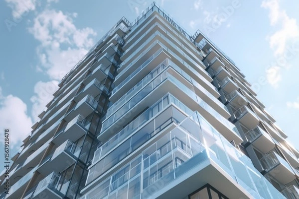 Fototapeta Clear Pixel Image of HighRise Apartment Building with Glass Balconies
