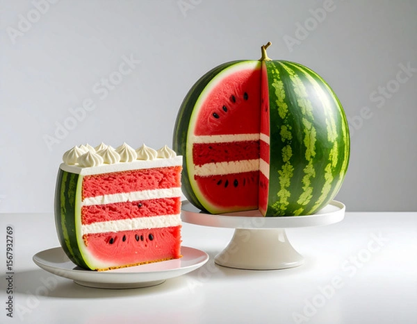 Fototapeta Cream cake with the shape of a watermelon