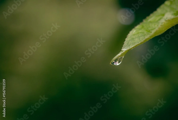 Obraz water drops on green leaf