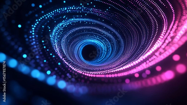 Obraz Glowing abstract wave with purple and pink particles on dark background, futuristic tech motion