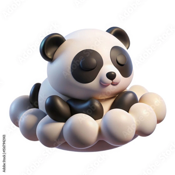 Obraz Cute 3d rendered baby panda sleeping peacefully on soft white clouds isolated on white background