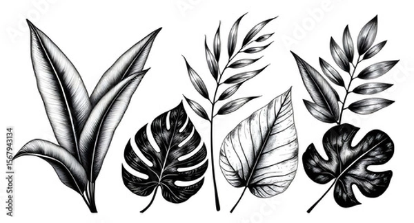 Fototapeta Green leaves on white background, Botanical leaf background, Leafy design, Fresh leaves backdrop, Green foliage on white, Nature leaves background, Minimal leaf design, Organic leaf pattern, Natural l