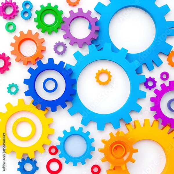 Fototapeta Abstract colorful gear background, Colorful gears design, Gear mechanism background, Vibrant gear pattern, Industrial abstract art, Tech gears background, Engineering theme, Abstract gear wheels, Gear