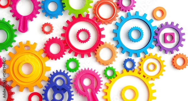 Fototapeta Abstract colorful gear background, Colorful gears design, Gear mechanism background, Vibrant gear pattern, Industrial abstract art, Tech gears background, Engineering theme, Abstract gear wheels, Gear