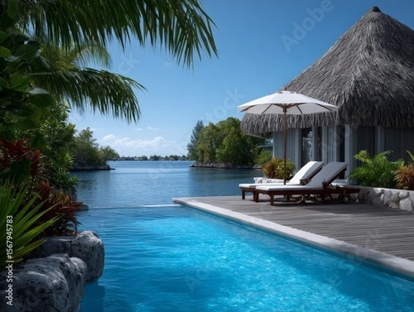 Obraz Luxury Overwater Bungalow with Private Deck and Scenic View