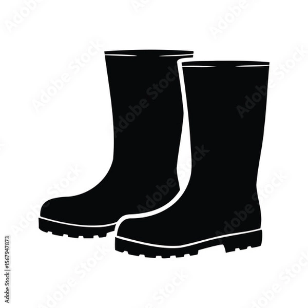 Fototapeta Vector graphic of two black rubber boots for gardening and other activities