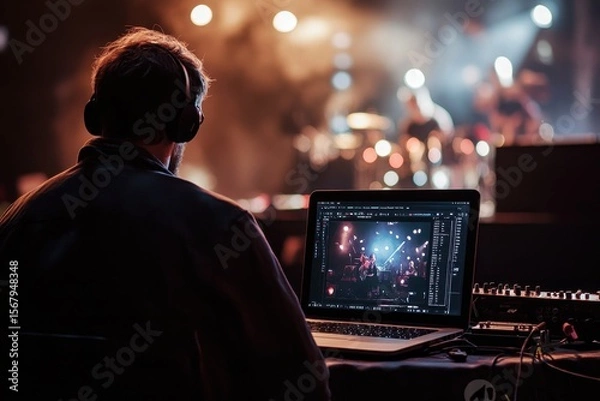 Fototapeta high definition image of live streaming concert on a laptop in the new normal