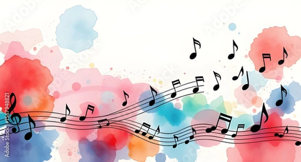 Obraz Abstract music background, Music notes background, Musical abstract art, Melody background, Abstract sound waves, Music theme wallpaper, Floating music notes, Colorful music background, Abstract trebl