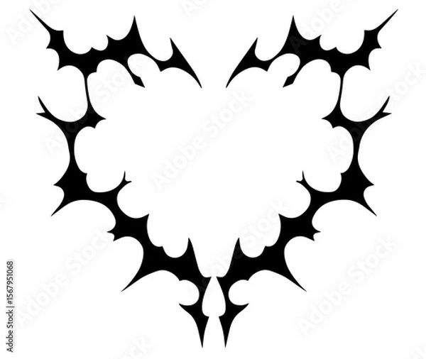 Fototapeta Symmetrical black ink blot in the shape of a heart, Rorschach-like stain, emotional duality, love and darkness