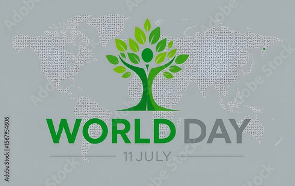 Fototapeta World day poster with tree figure and world map background for july eleventh celebration event design