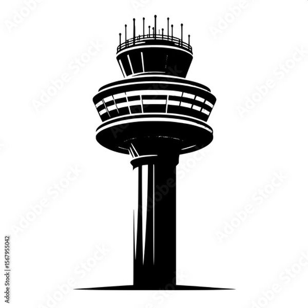 Fototapeta Black and White Vector Silhouette of a Control Tower Only