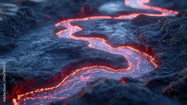 Obraz Molten river flowing through volcanic terrain