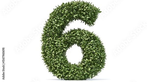 Fototapeta Number 6 made of green grass isolated on a white background