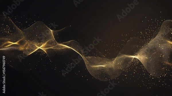 Obraz Abstract gold particles waves on dark background