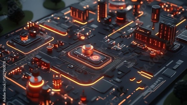 Obraz Futuristic city built on circuit board