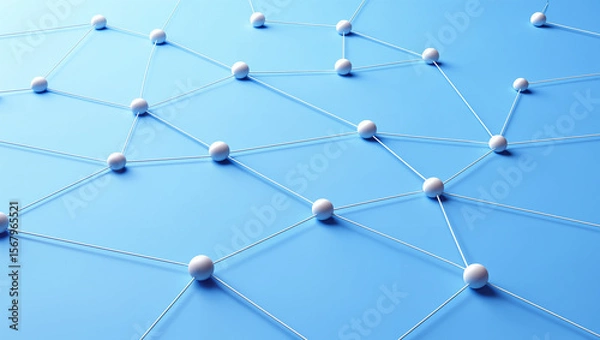 Obraz Minimalist White Blue Network Clean Digital Design, Abstract Simplicity Data Flow Modern Tech Grid.
