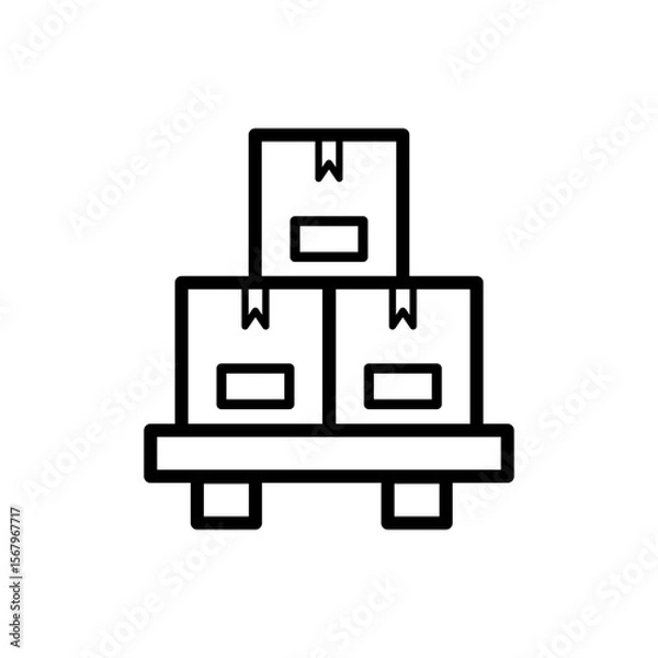 Obraz Cargo pallet black isolated outlined illustration with 3 packages on it symbol. Vector icon in flat style