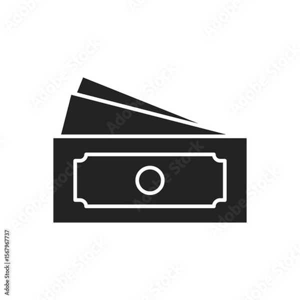 Obraz Currency paper money outlined black illustration shaped for User Interface. Vector icon in flat style
