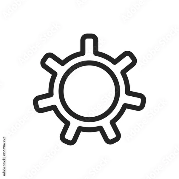 Obraz Black outlined isolated illustration of cogwheel factory tool mechanism form UI. Vector icon in flat style