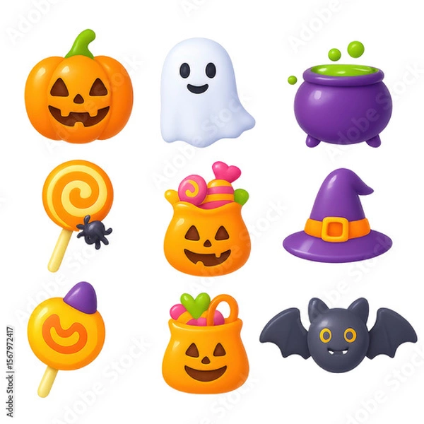 Fototapeta Halloween themed 3D icons on transparent background