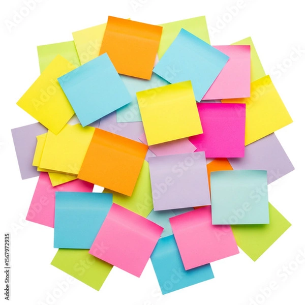 Fototapeta A vibrant collection of colorful sticky notes, perfect for brainstorming, reminders, and adding a touch of organization to any project with a black background.