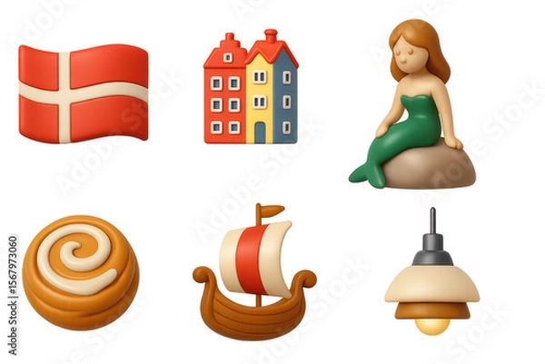 Fototapeta Minimal Danish 3D icons on transparent background