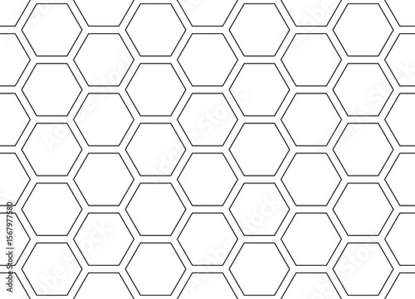 Obraz Seamless pattern of outlined hexagons forming a geometric grid on transparent background, ideal for digital and print designs.
