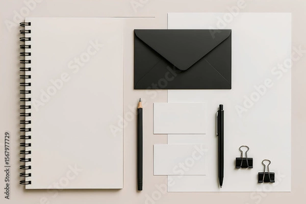 Fototapeta A stylish and minimalist stationery mockup showcasing branding elements with a neutral background.
