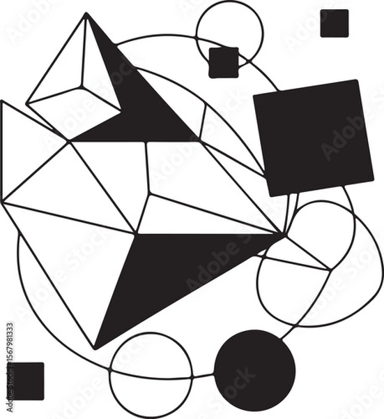 Fototapeta Set of abstract black and white geometric shapes vector.