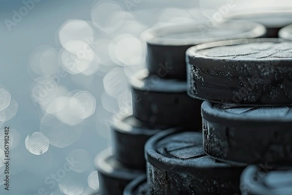 Fototapeta clear pixel picture of Stack of hockey pucks ready for a game.