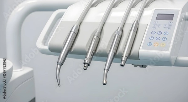 Fototapeta Close-up of a variety of sterile dental drill bits and instruments neatly arranged on a tray