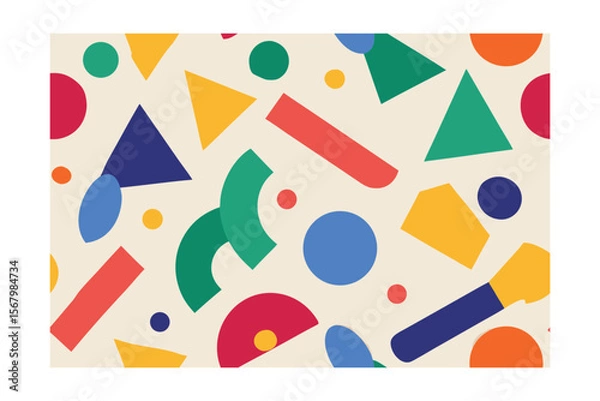 Fototapeta Colorful geometric shapes scattered on a beige creating a seamless pattern design