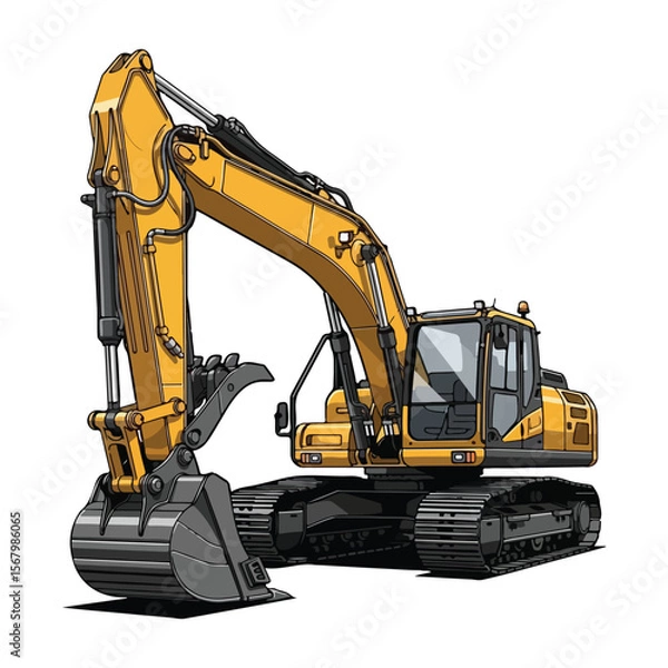 Obraz "Yellow Excavator Vector Illustration – Heavy Construction Equipment Clipart Design"