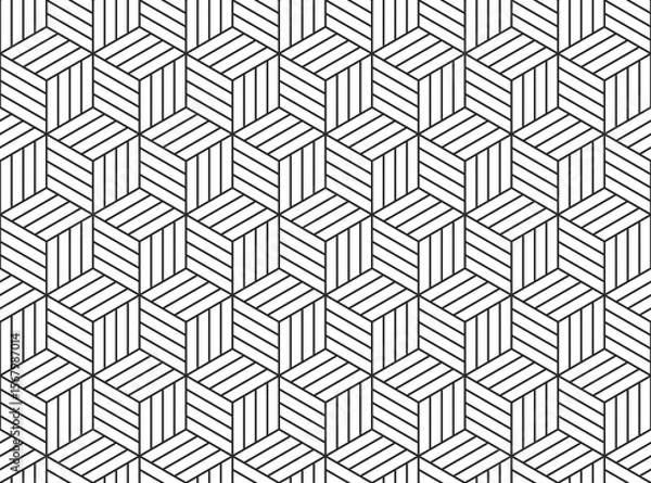 Obraz Seamless pattern features a grid, cubes and striped line. Hexagon repeat background for modern, sophisticated design.
