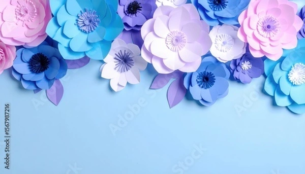 Obraz Vibrant blue flowers blossom against a white background, creating a beautiful spring bouquet