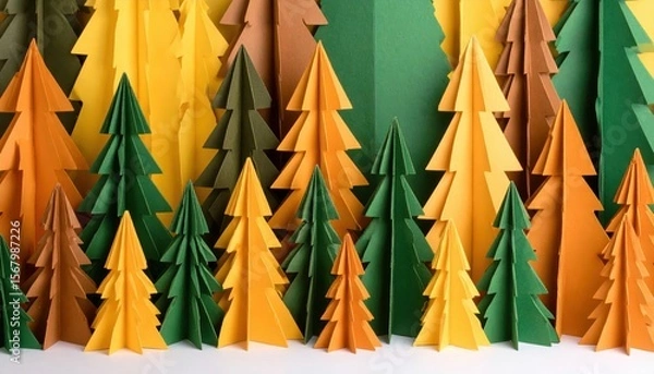Obraz Green Christmas tree branches with leaves evoke the winter holiday season in a natural forest landscape