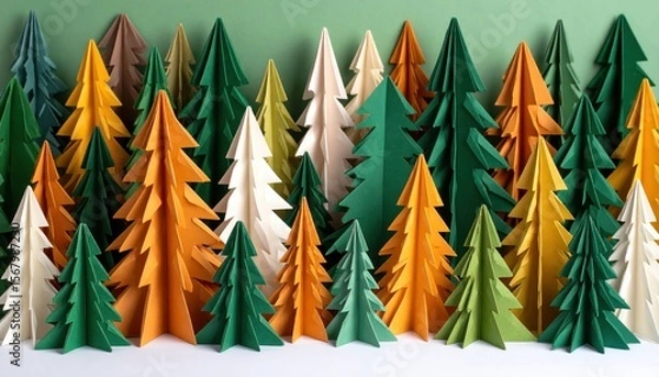Obraz Green Christmas tree branches with leaves evoke the winter holiday season in a natural forest landscape