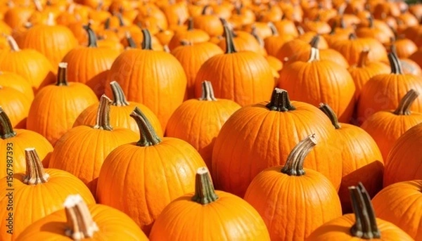 Obraz Here are pumpkins on a farm, an orange autumn harvest for Halloween or Thanksgiving