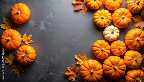 Obraz A spooky set of carved Halloween pumpkins with scary faces isolated on a white background, perfect for autumn holiday decorations