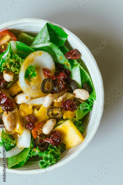 Fototapeta Delicious fruit salad and different fruits, healthy food concept