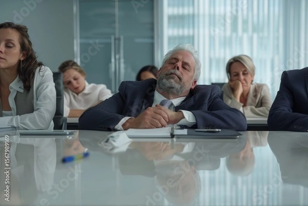 Fototapeta High Definition Visual of Bored Businesspeople Sleeping During a Meeting in Office
