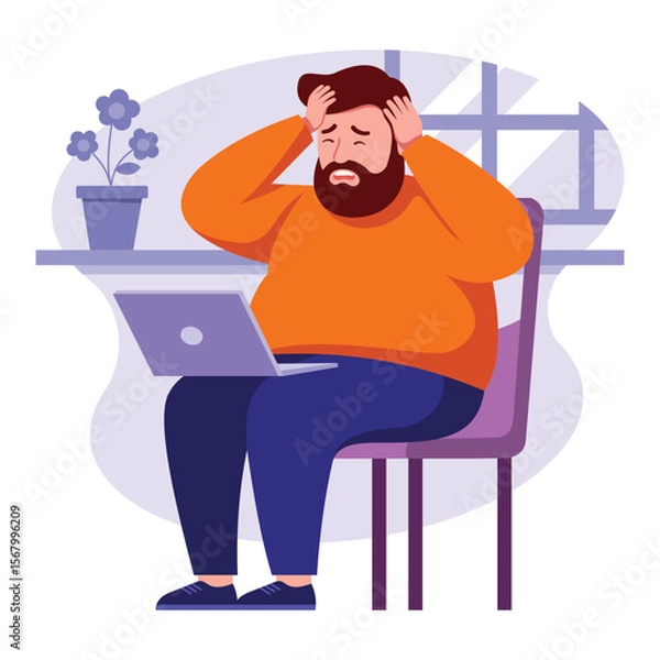 Fototapeta Illustration of a Man with a Headache